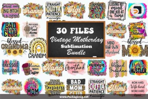 Vintage Mother's Day Sublimation Bundle, 30 Files PNG