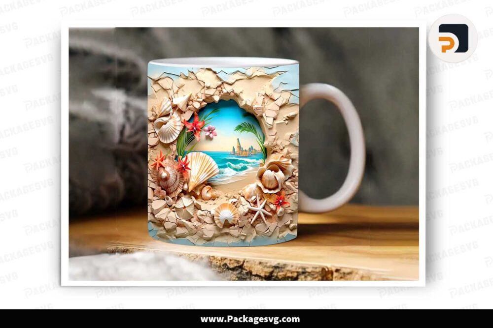 3D Hole In A Wall Beach Landscape Mug, 11oz 15oz Mug Sublimation Wrap LJGRWFJS