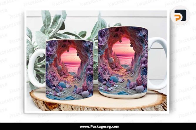 3D Beach Landscape Mug, 11oz and 15oz Mug Wrap LKRO19NR