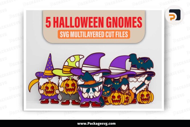 3D Halloween Gnome Pumpkin Layered Bundle, 5 SVG Files For Cricut LKGL92NE