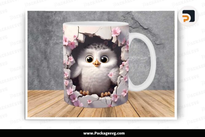 3D Baby Owl Hole In A Wall PNG, 11oz 15oz Mug Wrap LLPZFQDR