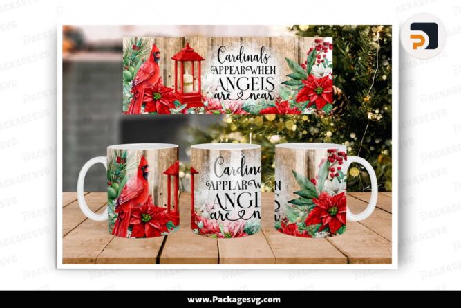 Christmas Cardinals Sublimation Design, 11oz 15oz Mug Wrap Template LLYJLAC8