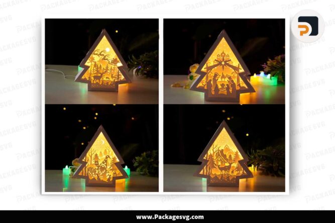 Christmas Tree Lantern Bundle, SVG Template Light Box LKW0IBN9