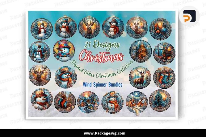 Christmas Wind Spinner Bundle, 21 Stained Glass Designs LLRCUDHP