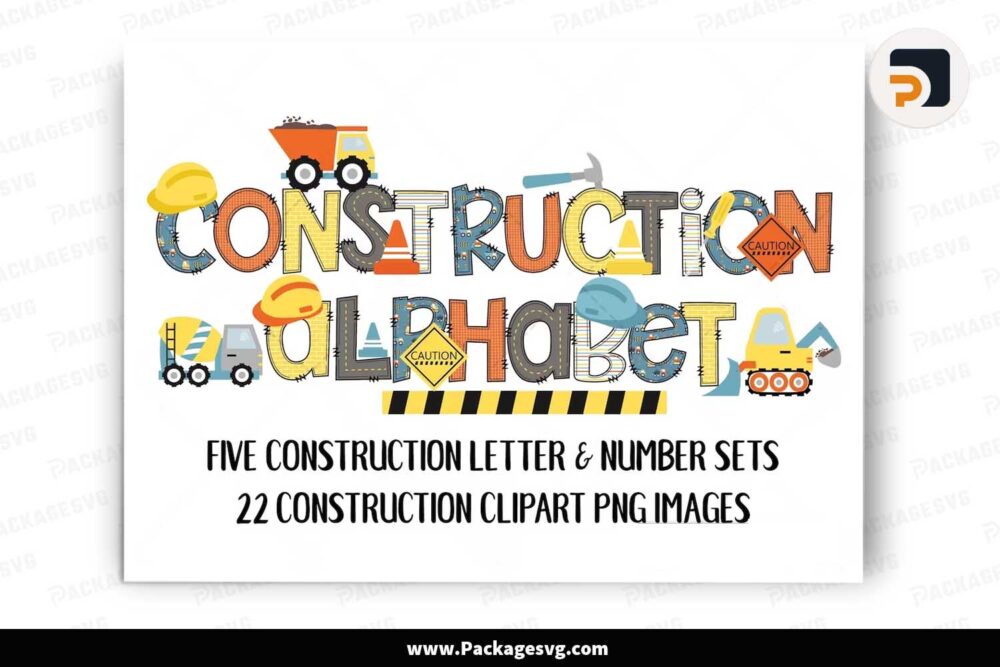 Construction Doodle Alphabet Bundle, Construction Cliparts PNG Letters LLYIUTF2