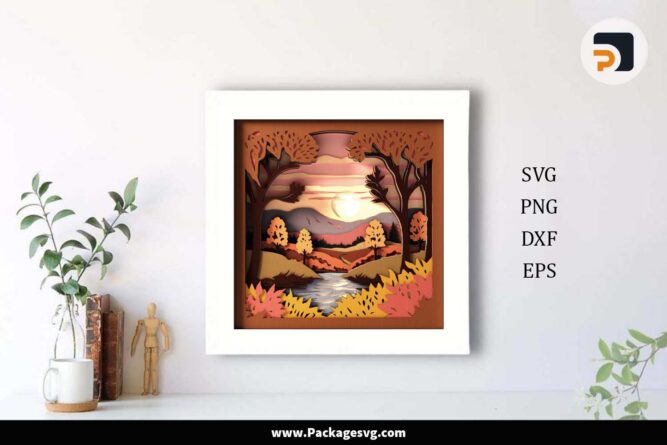 Fall Landscape Shadow Box SVG, 3D Autumn Layered Paper Cut LLYTEMS9