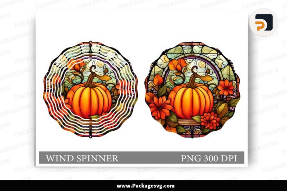 Floral Pumpkin Stained Glass PNG, Fall Wind Spinner Design LLOXDR3J