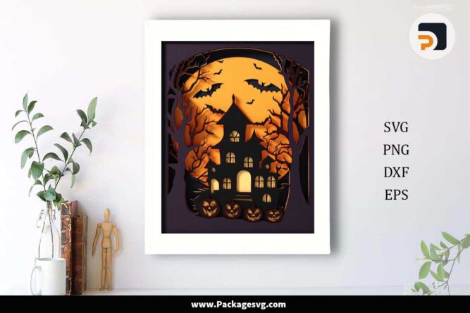 Spooky House Shadow Box SVG, 3D Halloween Layered Paper Cut LLYT7UJD