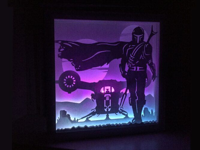 Starwars Mandalorian Light Box SVG, 3d Layered Paper Cut File LKUTJVWM