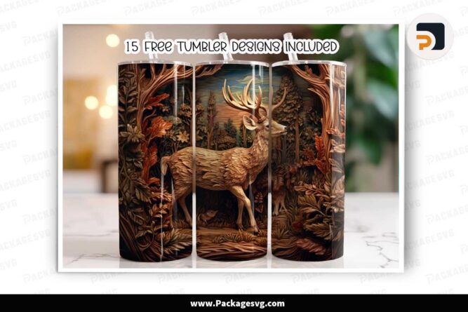 3D Deer Forest Sublimation Tumbler, 20oz Tumbler Wrap PNG LN5GJWD6