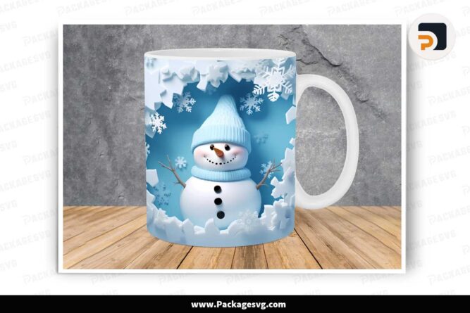 3D Snowman Hole In Snowflakes Wall PNG, 11oz 15oz Mug Wrap LMYNJT46