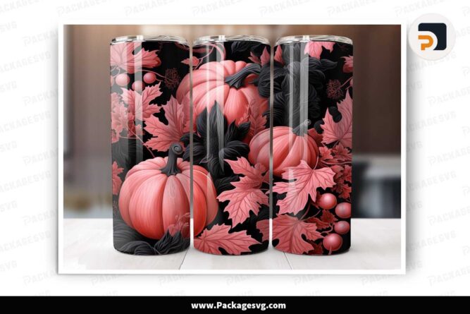 3d Pink and Black Pumpkin Sublimation PNG, 20oz Tumbler Wrap LM77T7XZ