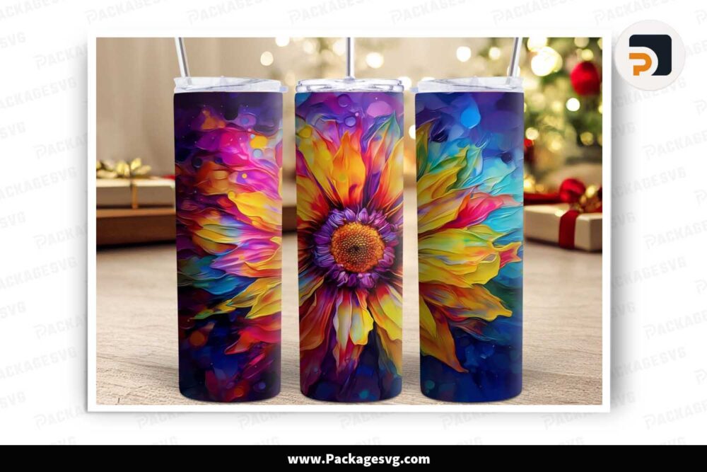 Alcohol Ink Sunflowers Tumbler, 20oz Tumbler Wrap PNG LMU101HZ