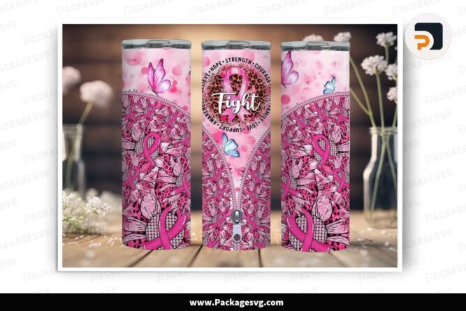 Breast Cancer Fight Zipper Tumbler, 20oz Skinny Tumbler Wrap PNG LMYP4C2O