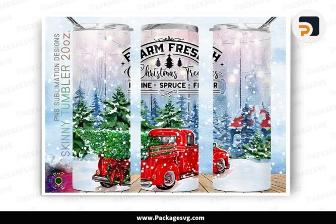 Christmas Red Truck Sublimation Design, 20 oz Skinny Tumbler Wrap PNG LMQ223TS