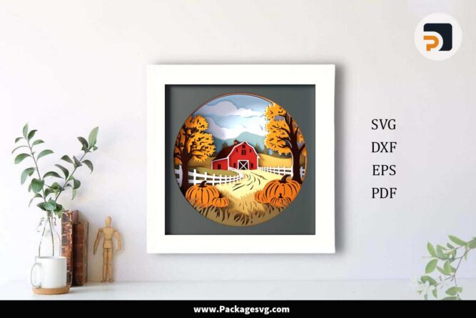 Fall Barn Landscape Shadow Box, SVG Paper Cut Files LMG3O4VH