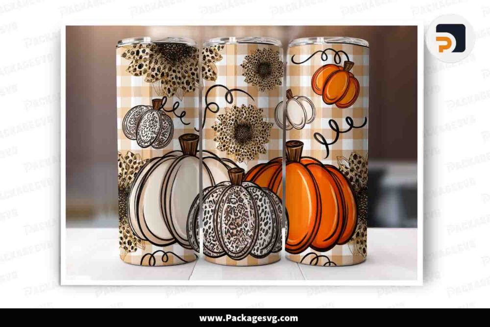 Fall Pumpkins With Leopard Sunflowers Tumbler, 20oz Tumbler Wrap PNG LN5GSHX7