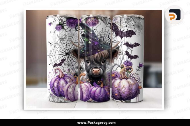 Halloween Baby Highland Cow Witch PNG, 20oz Tumbler Wrap LM5N31NZ