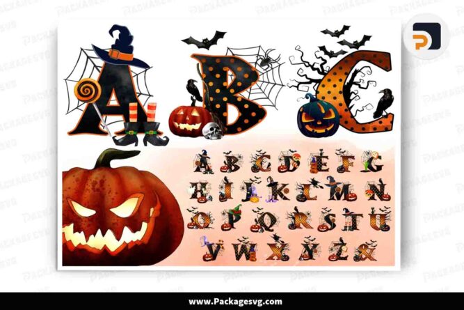 Halloween Clipart Alphabet Bundle, 3 Set Watercolor Alphabet PNG LMUA0SVU