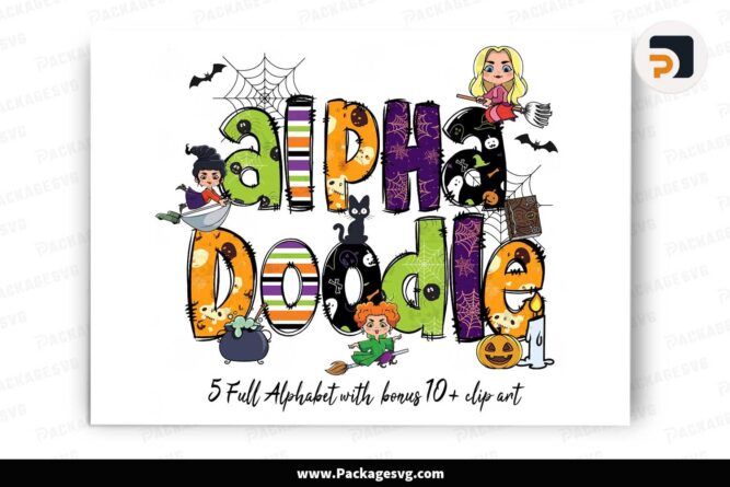 Halloween Doodle Alphabet Letters Bundle, Hocus Pocus Cliparts Font PNG LMRF8AZL