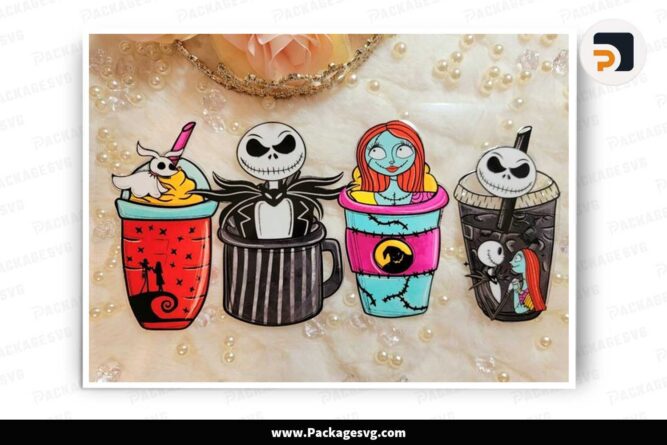 Halloween Jack Sally in Cups PNG, Nightmare Coffee Shirt Design LMOM68T6