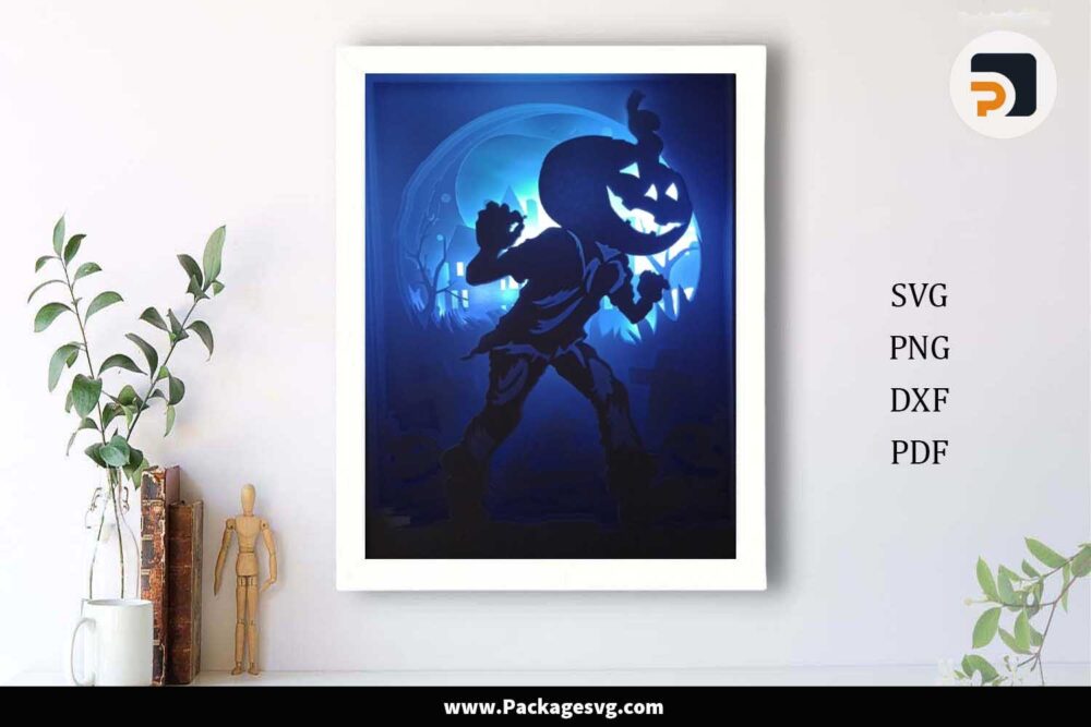 Halloween Zombie Pumpkin Light Box, 3D Layered SVG File LM48KIU4