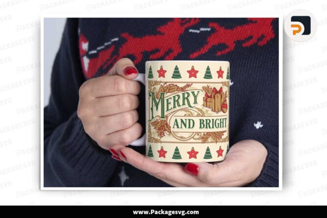 Merry and Bright Christmas Mug, 11oz 15oz Mug Wrap PNG LMZZ34Z1