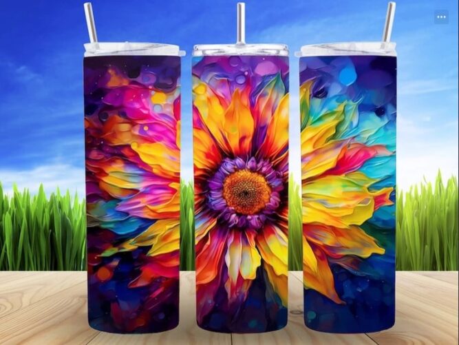 Alcohol Ink Sunflowers Tumbler, 20oz Tumbler Wrap PNG LMU101HZ