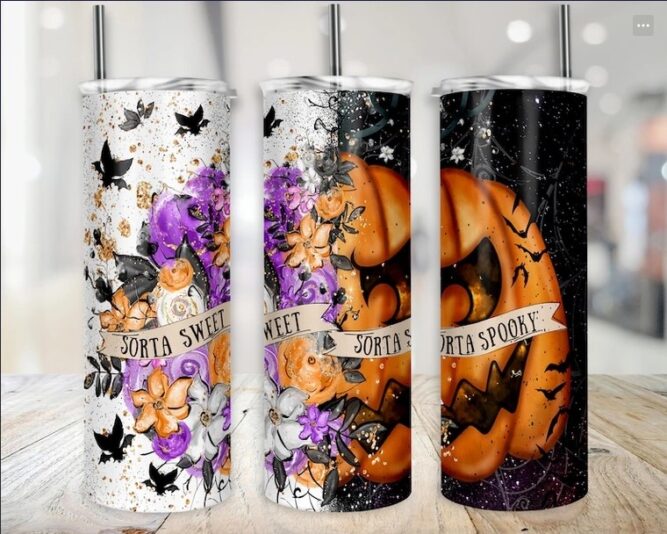 Sorta Sweet Sorta Spooky Tumbler, 20 oz Skinny Tumbler Wrap PNG LN3WNDJX