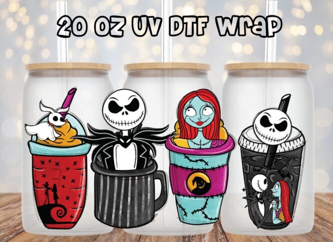 Halloween Jack Sally in Cups PNG, Nightmare Coffee Shirt Design LMOM68T6