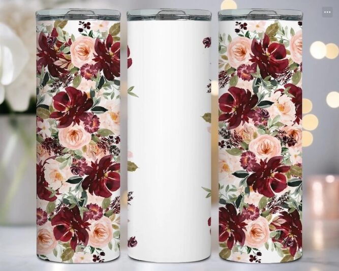 Custom Name Seamless Floral Sublimation PNG, 20oz Tumbler Wrap LM64QQYQ