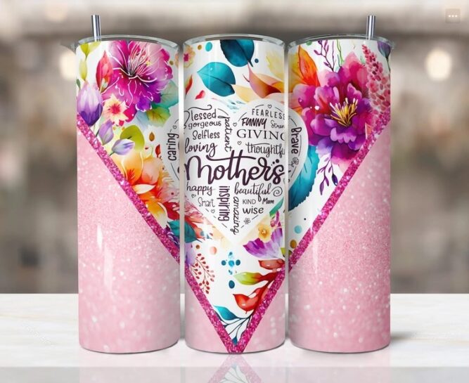 Floral Mother Vibrant Rainbow Sublimation PNG, 20oz Tumbler Wrap LM65EC3F