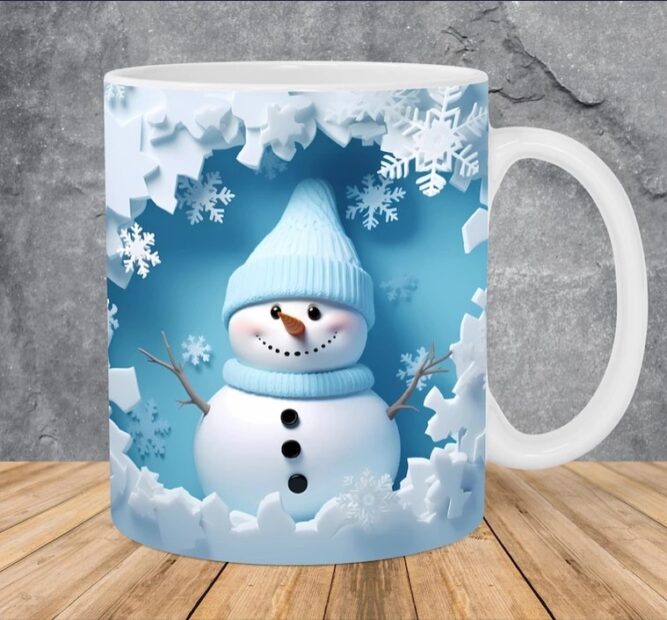 3D Snowman Hole In Snowflakes Wall PNG, 11oz 15oz Mug Wrap LMYNJT46