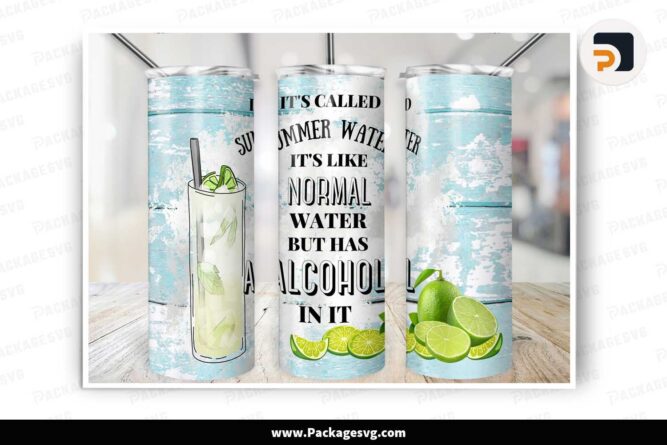 Summer Water Alcohol Tumbler, 20 oz Skinny Tumbler Wrap PNG LN3XDFER