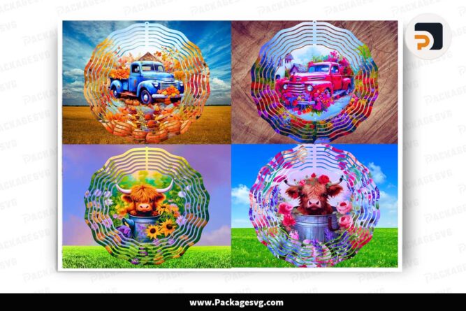 Wind Spinner Design Bundle, Set 4 Sublimation PNG LM8YLINU