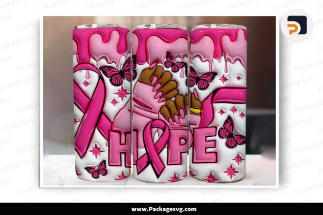 3D Inflated Black Breast Cancer 20oz Skinny Tumbler Wrap LNBH5QRS