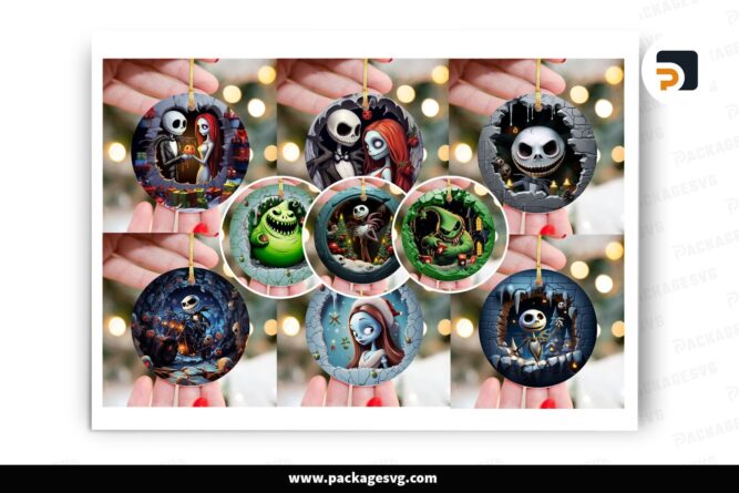 3D Nightmare Christmas Break Through Ornament Bundle, 11 Designs Sublimation