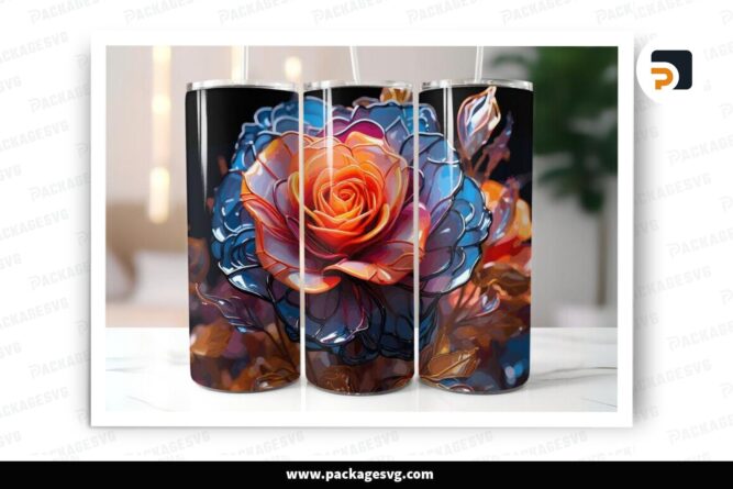 Alcohol Ink Roses Sublimation Design, 20oz Skinny Tumbler Wrap LO8FCMYK