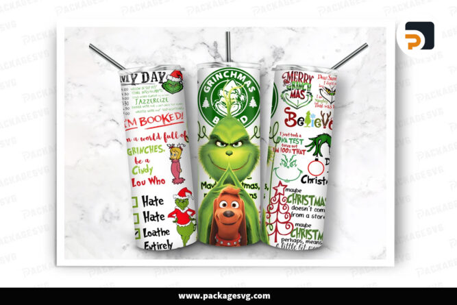 Grinch Detail Christmas Sublimation Design, 20oz Skinny Tumbler Wrap LODPREVU