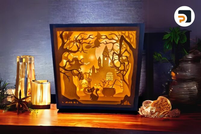 Halloween Witch Light Box, SVG Paper Cut Files