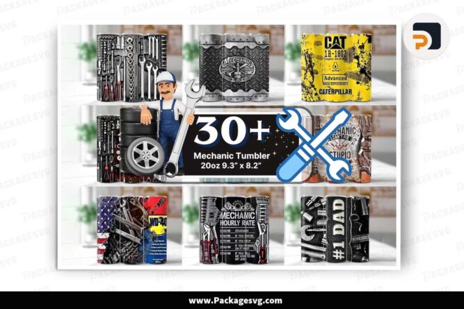 Mechanic Tumbler Bundle, 30 Designs 20oz Skinny Tumbler Wrap LNBKWFOP