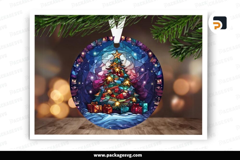 Stained Glass Tree Ornament, Decorated Christmas Tree Sublimation LO8BQ0E7