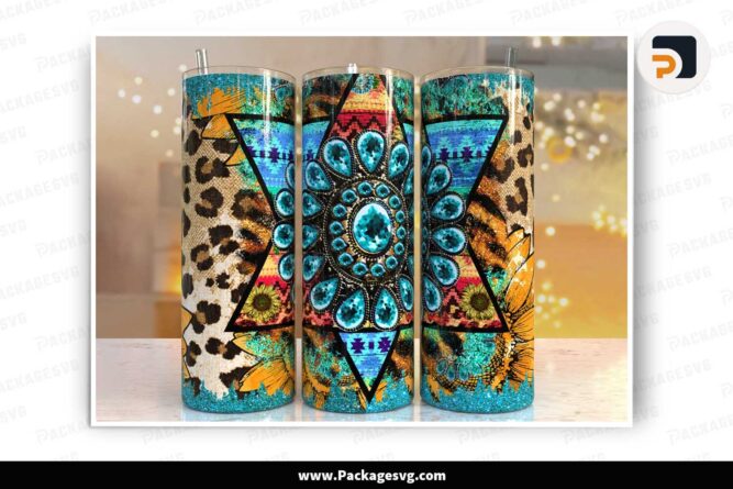 Western Geometric Leopard Sublimation Design, 20oz Skinny Tumbler Wrap LNDZ47E6