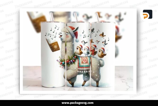 3D Christmas Llama Sublimation Design, 20oz Skinny Tumbler Wrap LPHQ4W1I (2)