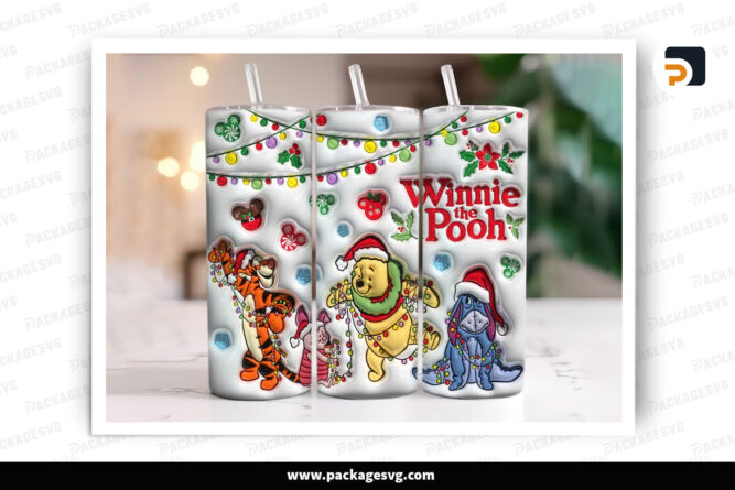 3D Pooh With Friends Inflated Sublimation Design, 20oz Skinny Tumbler Wrap LOLKVOF3