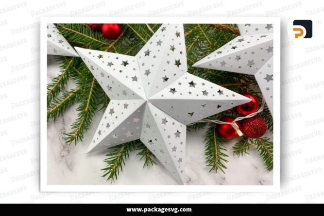 3D Star Christmas Light Garland, SVG Paper Cut File LPI45EI7