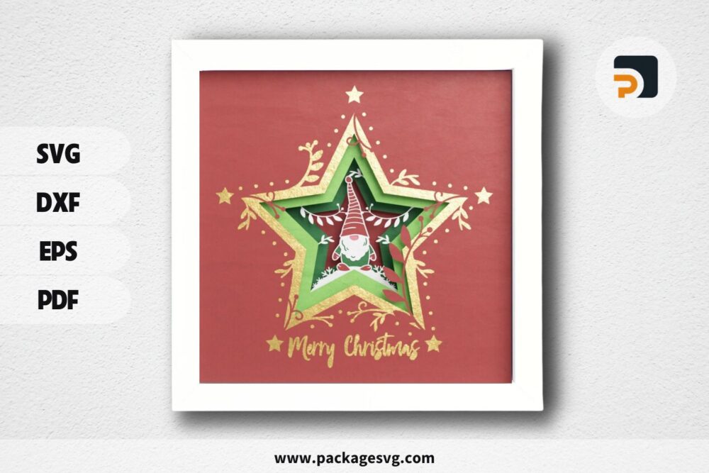 3D Star Gnome Shadowbox, Christmas SVG Paper Cut File