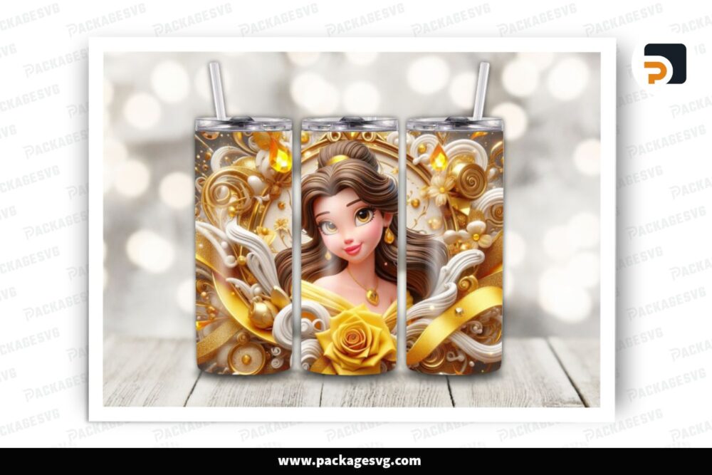 Belle PrincessSublimation Design, 20oz Skinny Tumbler Wrap