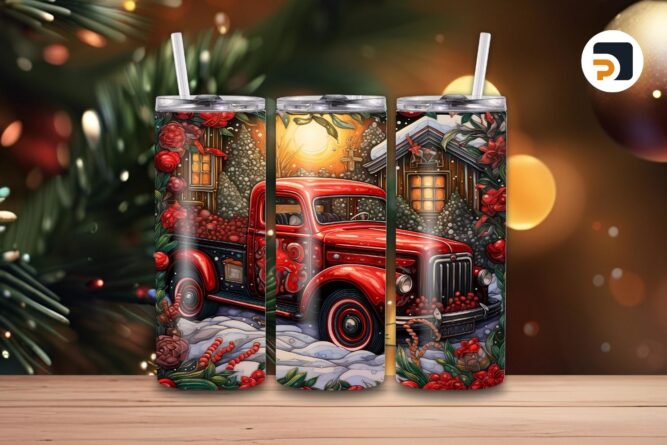 Farm Truck Sublimation Design, 20oz Skinny Tumbler Wrap