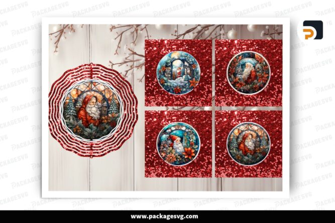 Santa Christmas Wind Spinner Bundle PNG, 4 Designs Sublimation